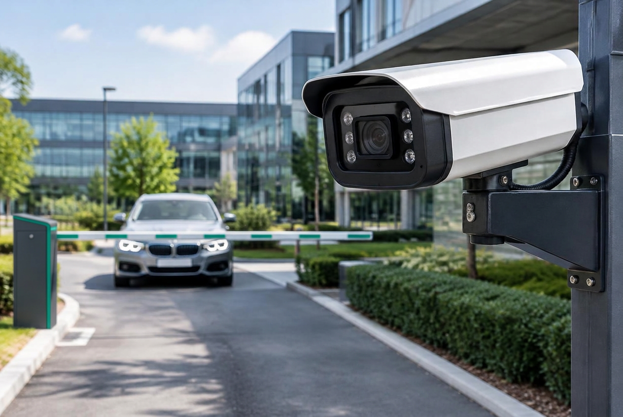 Kentekencamera gericht op een parkeerinrit